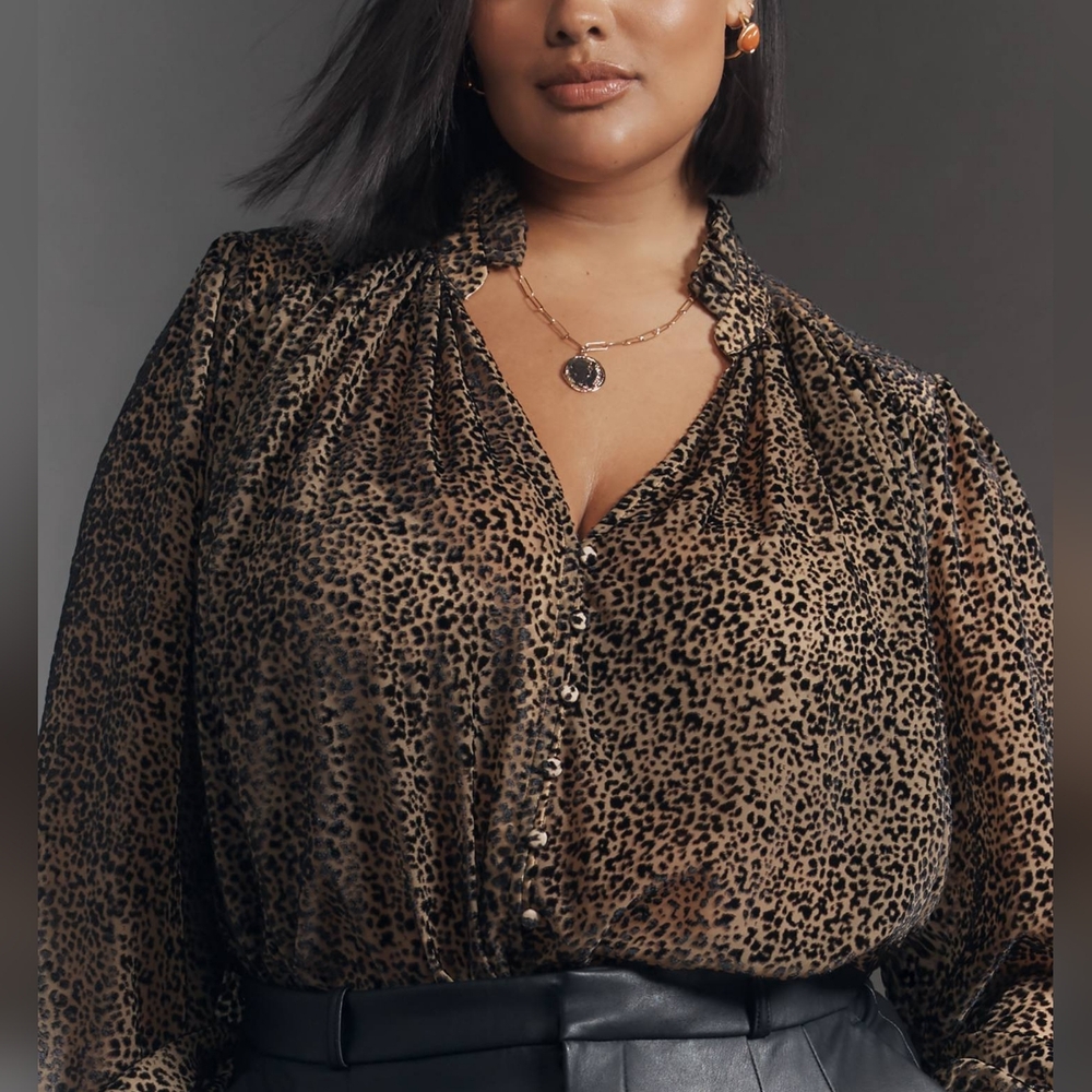 Anthropologie The Estela Sheer Printed Blouse: Burnout Edition Womens Size L NWT